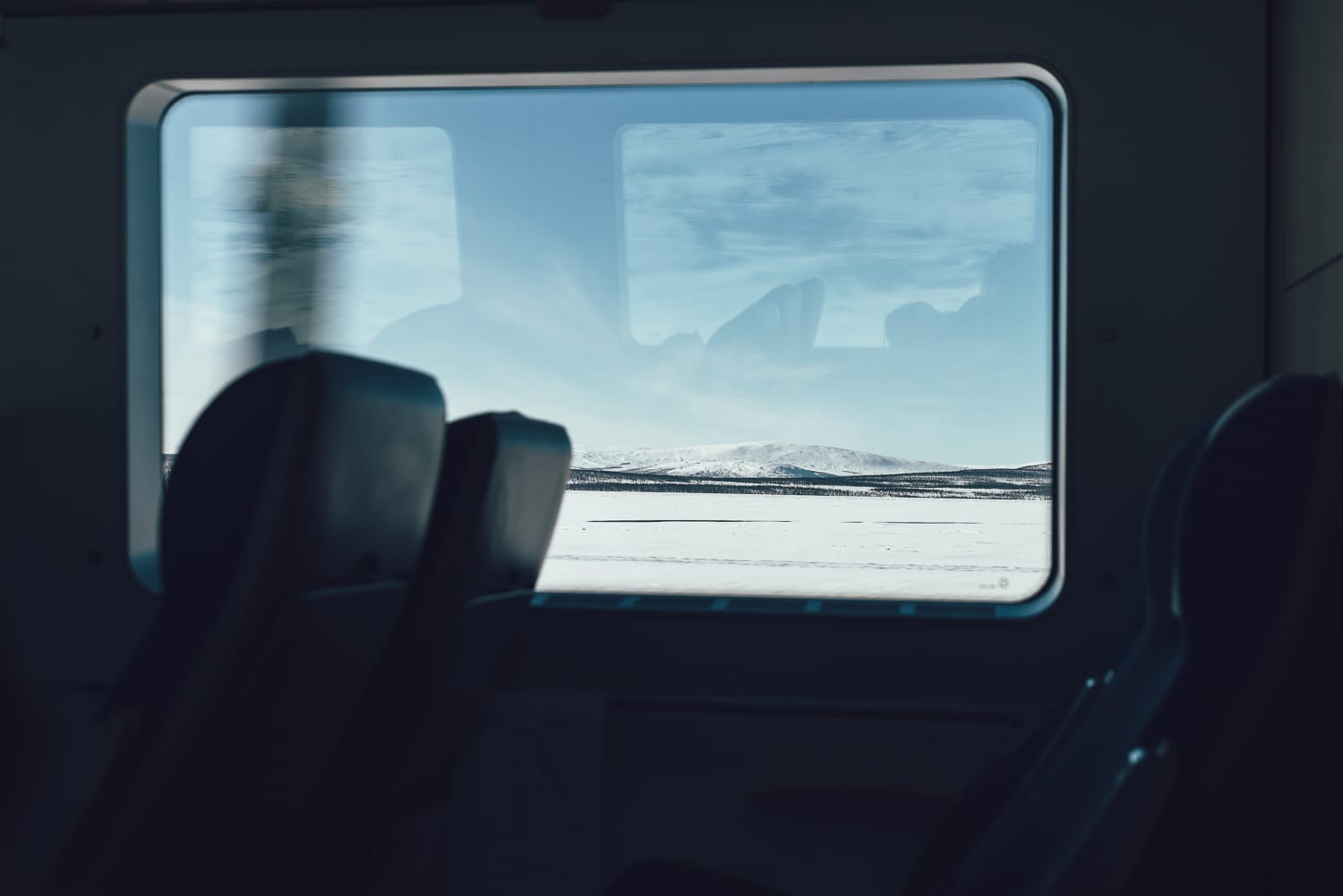 Winter landscape outside the train window