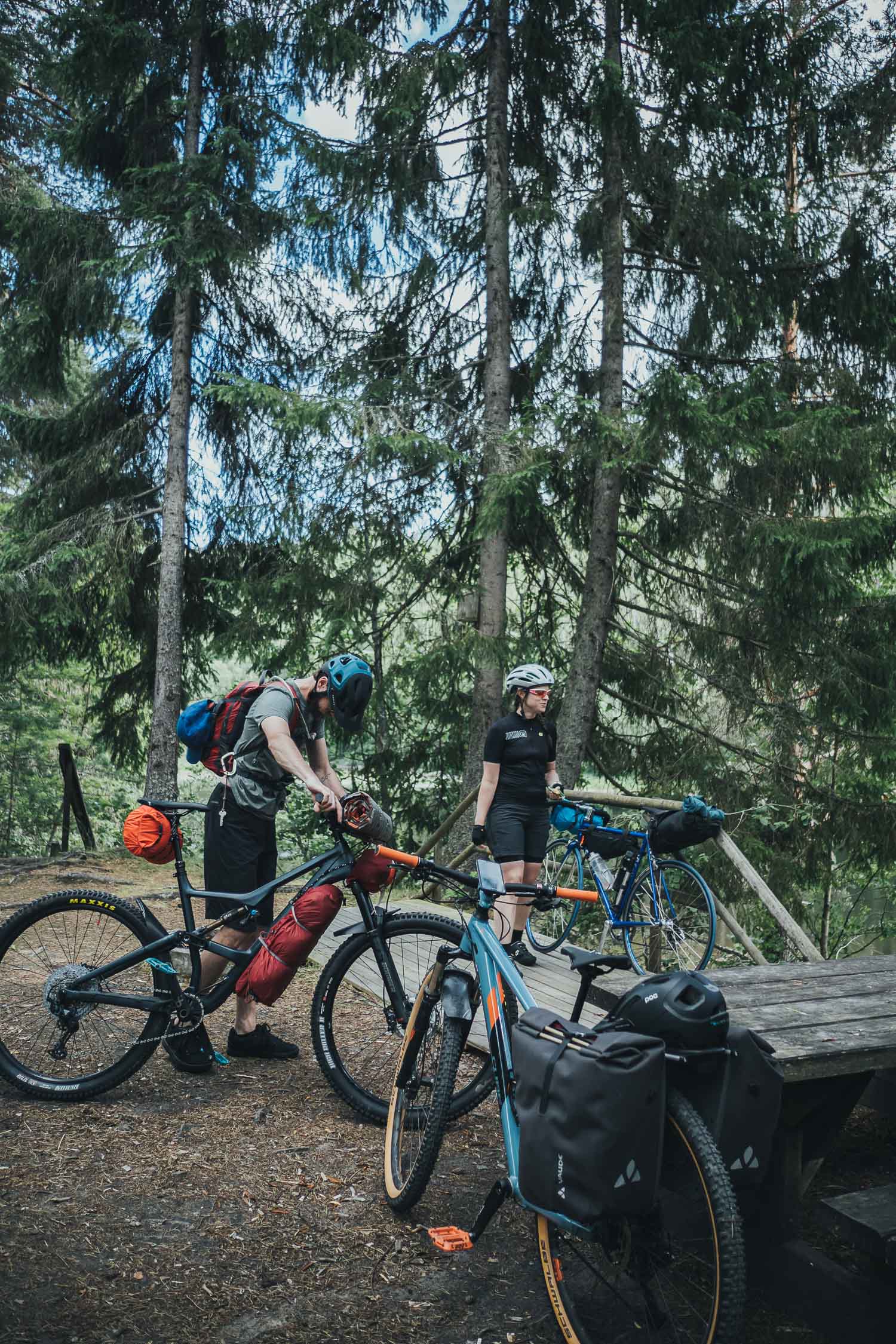 Bike packers in the forest
